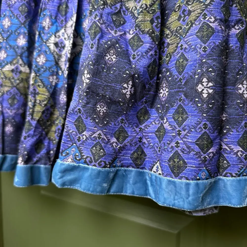 NWT Ro's Garden Frilly Midi Boho Folk Hippie Gypsy Skirt Lachen Blue Purple XS - Picture 2 of 5